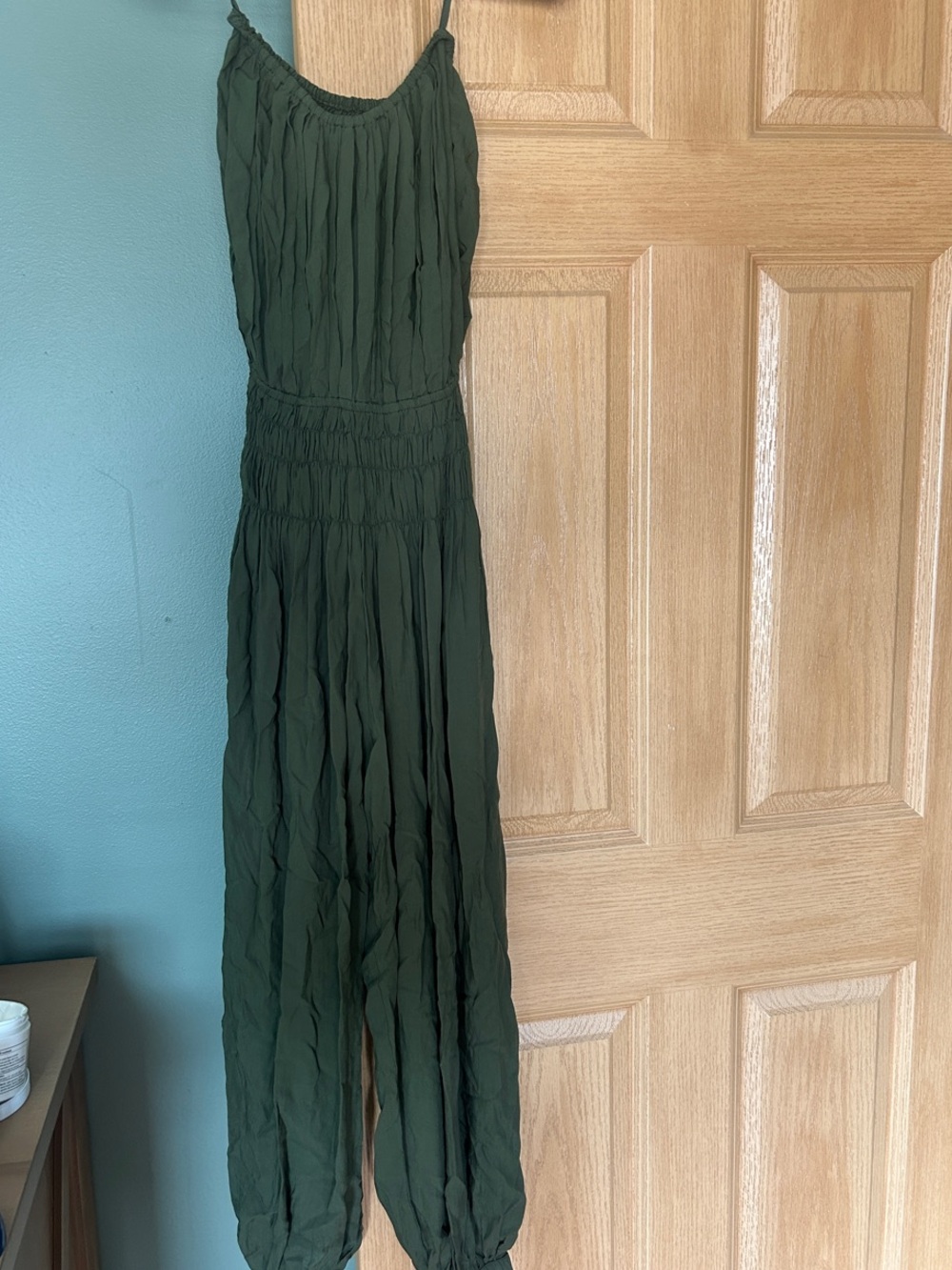 Co Olive Green Smocked Waist romper Dress